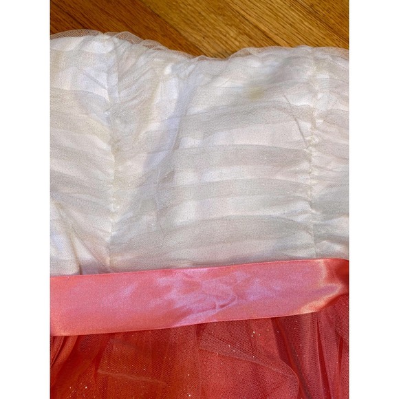 Teeze Me Strapless Party Dress Ruffle Tulle Pink Ribbon White Size 9 - Picture 6 of 7